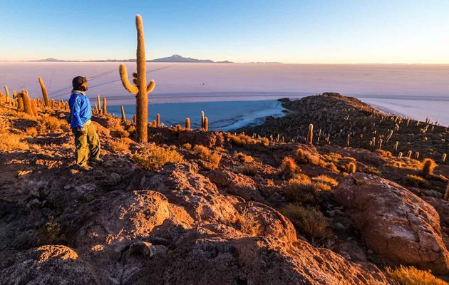 Solnedgang over Salar de Uyuni