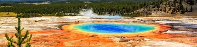 Det bedste udkidspunkt over Grand Prismatic Spring i Yellowstone er fra Fairy Falls Trail Det bedste udkidspunkt over Grand Prismatic Spring i Yellowstone er fra Fairy Falls Trail