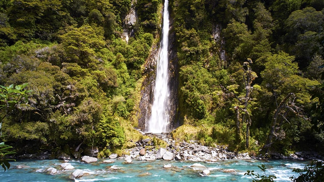 Thunder Creek Falls, Haast Pass, Nya Zeeland